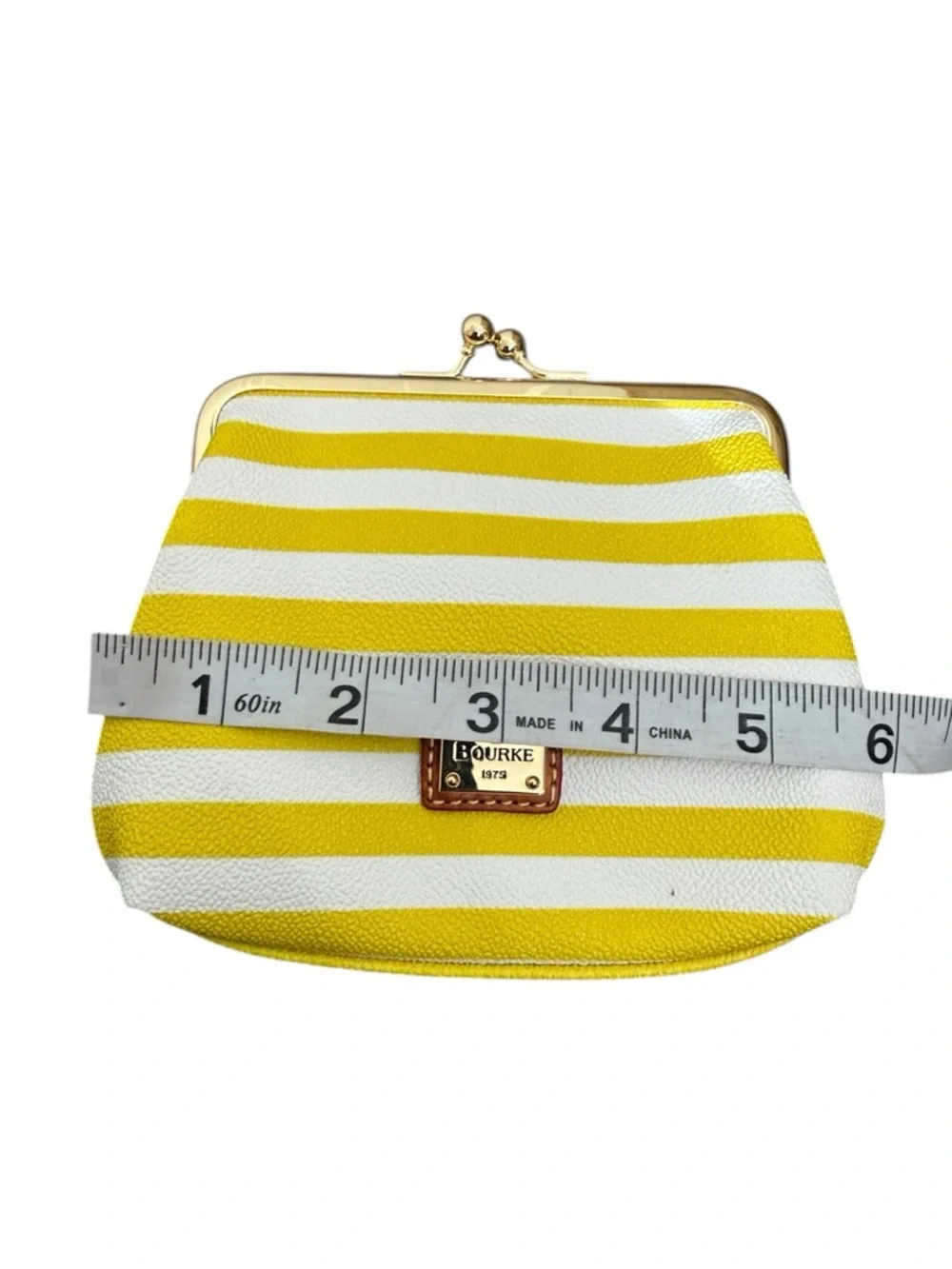 Dooney & Bourke Yellow White Stripe Kisslock Coin Purse Wallet - Picture 11 of 12